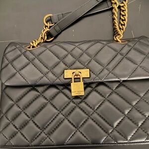 Kurt Geiger Black Leather Quilted Shoulder Bag with Gold Chain